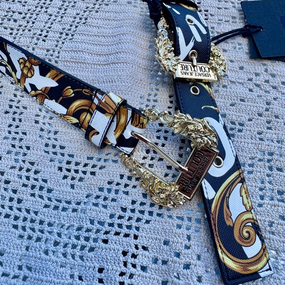 NWT Versace Belt Jeans Couture Collection, Black & Yellow with Gold Buckle, 90cm main image 6